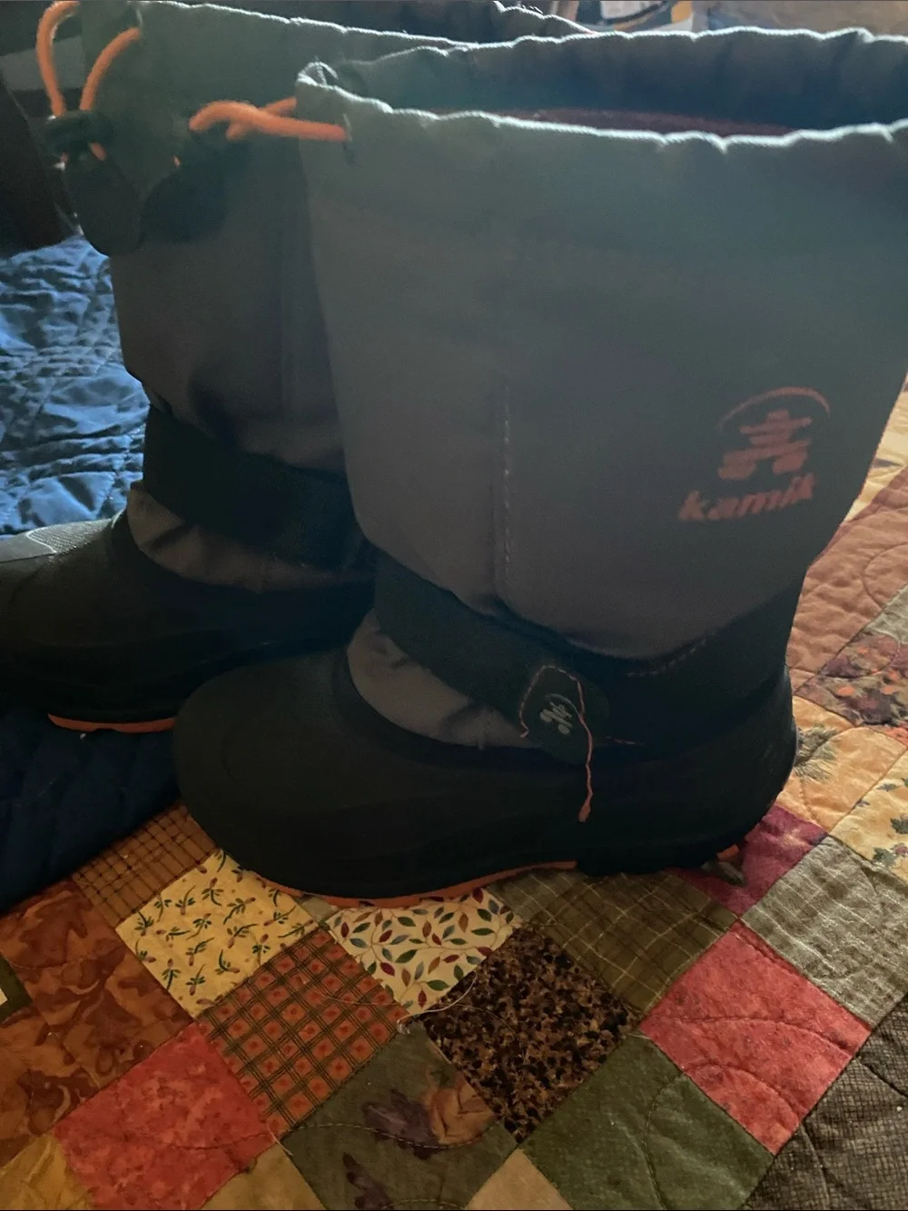 Kamik Kids Gray Boots with Orange Drawcords